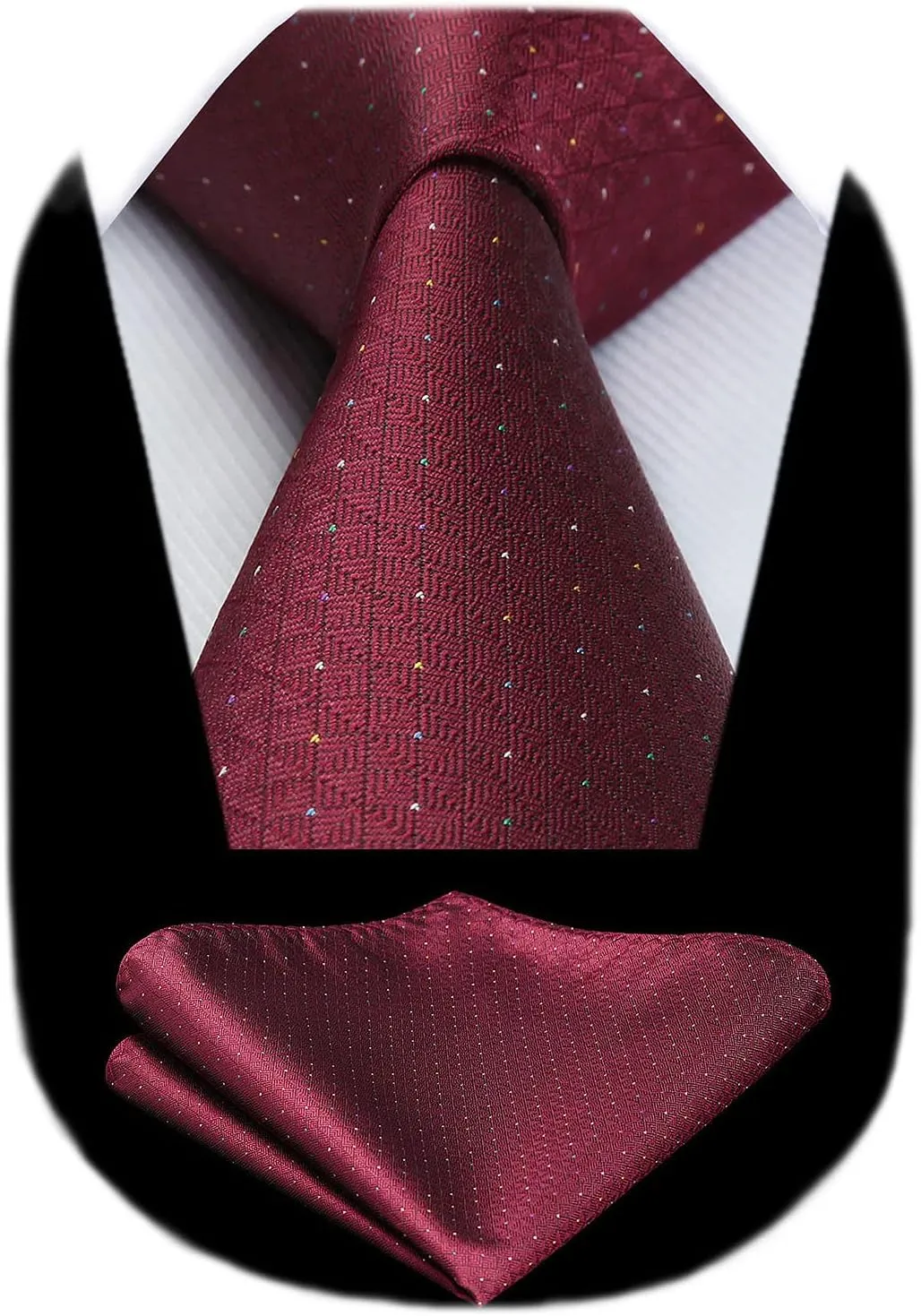HISDERN Ties for Men Solid Houndstooth Neckties Handkerchief Formal Business Tie & Pocket Square Set Wedding Party
