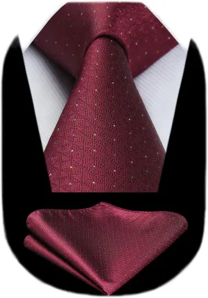 HISDERN Ties for Men Solid Houndstooth Neckties Handkerchief Formal Business Tie & Pocket Square Set Wedding Party