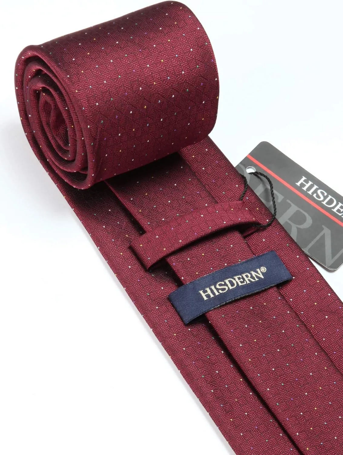 HISDERN Ties for Men Solid Houndstooth Neckties Handkerchief Formal Business Tie & Pocket Square Set Wedding Party