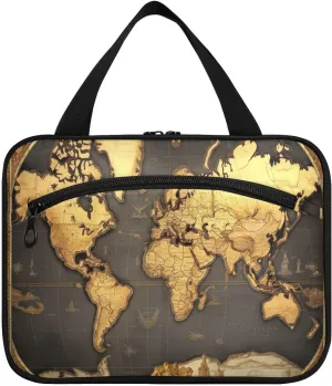 Historic World Map Toiletry Bag, Large Waterproof Hanging Travel Makeup Organizer Bag, Portable Travel Cosmetic Bag with Handle for Women and Men, Large