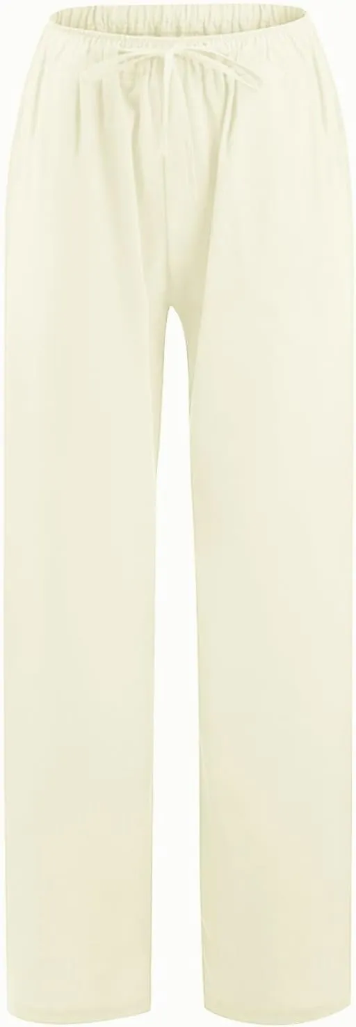 hlysgo Cotton Linen Pants Women High Waist Drawstring Wide Leg Casual Pants 2025 Summer Loose Comfy Beach Pants with Pockets