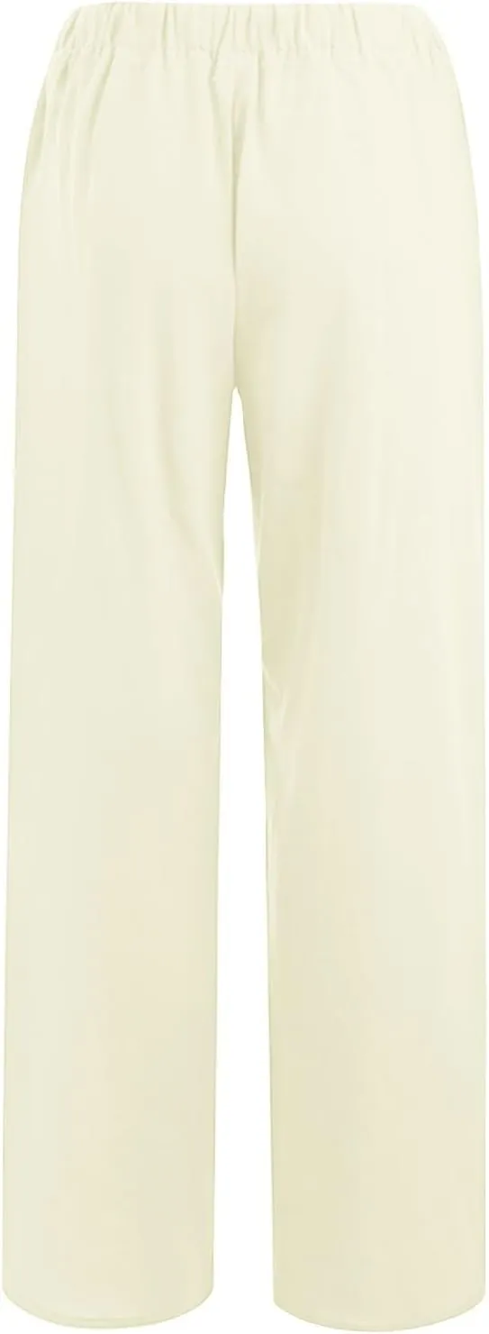 hlysgo Cotton Linen Pants Women High Waist Drawstring Wide Leg Casual Pants 2025 Summer Loose Comfy Beach Pants with Pockets