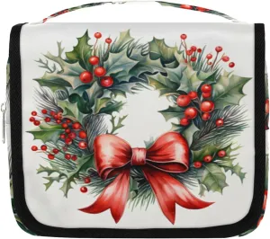 Holly Berries Christmas Hanging Travel Toiletry Bag Kit Makeup Case Cosmetics Organizer Toiletry Bag for Women Make up Accessories Shampoo Body Cream Brushes Set