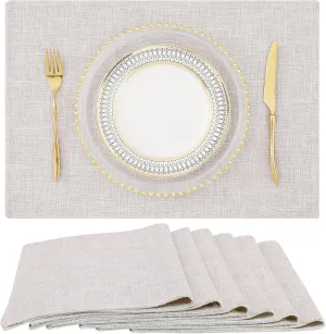 homing Neutral Beige Cloth Placemats Set of 6 – Cotton Linen Blend Washable Farmhouse Dining Table Mats for Indoors & Outdoors, Easy to Clean, 13 x 19 Inch