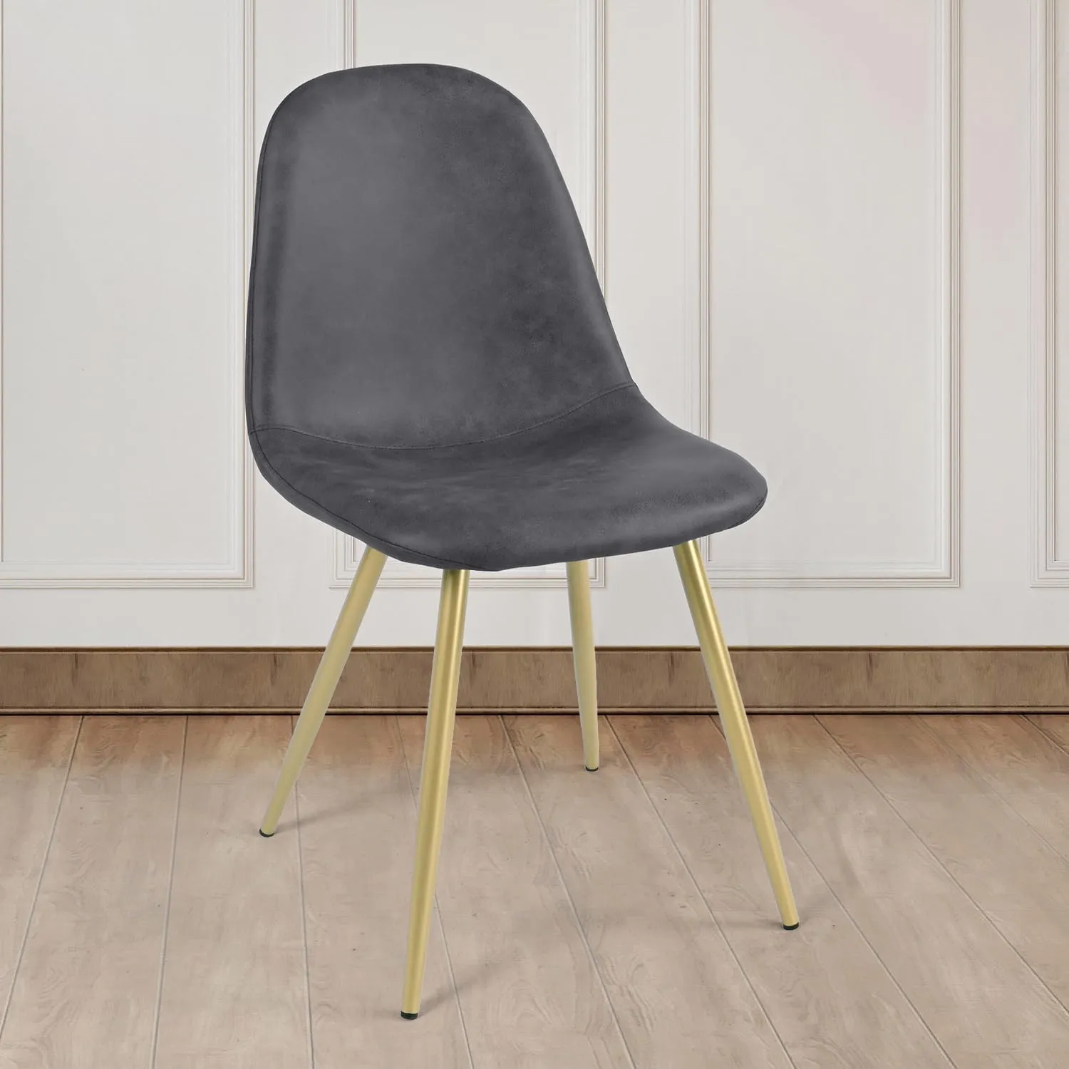 Homy Casa Modern Armless Dining Chairs Set of 4 – Faux Leather Upholstered Seats with Sturdy Metal Legs, Mid-Century Style Side Chairs for Kitchen, Dining Room, or Restaurant, Gray