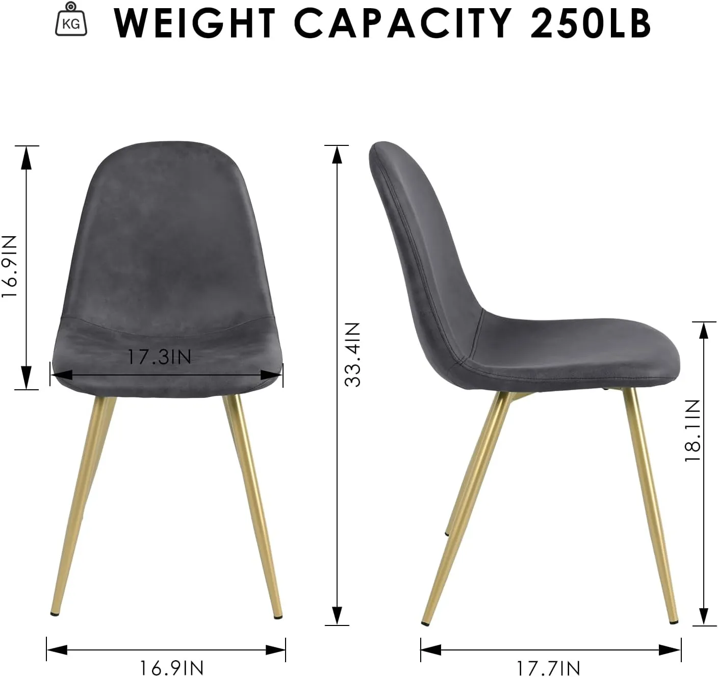 Homy Casa Modern Armless Dining Chairs Set of 4 – Faux Leather Upholstered Seats with Sturdy Metal Legs, Mid-Century Style Side Chairs for Kitchen, Dining Room, or Restaurant, Gray