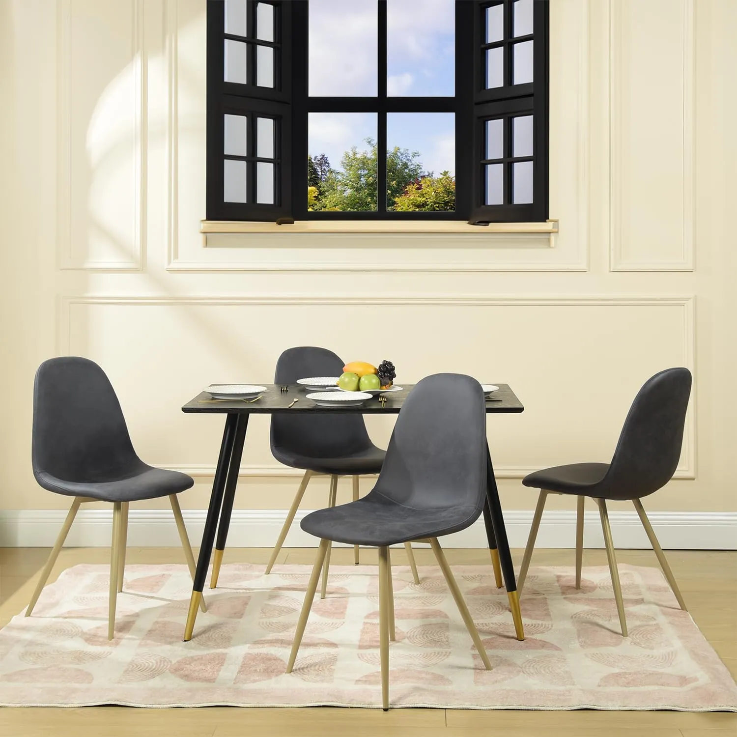 Homy Casa Modern Armless Dining Chairs Set of 4 – Faux Leather Upholstered Seats with Sturdy Metal Legs, Mid-Century Style Side Chairs for Kitchen, Dining Room, or Restaurant, Gray
