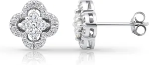Hoops & Loops 925 Sterling Silver Cubic Zirconia Four Leaf Clover Dainty Stud Earrings for Women