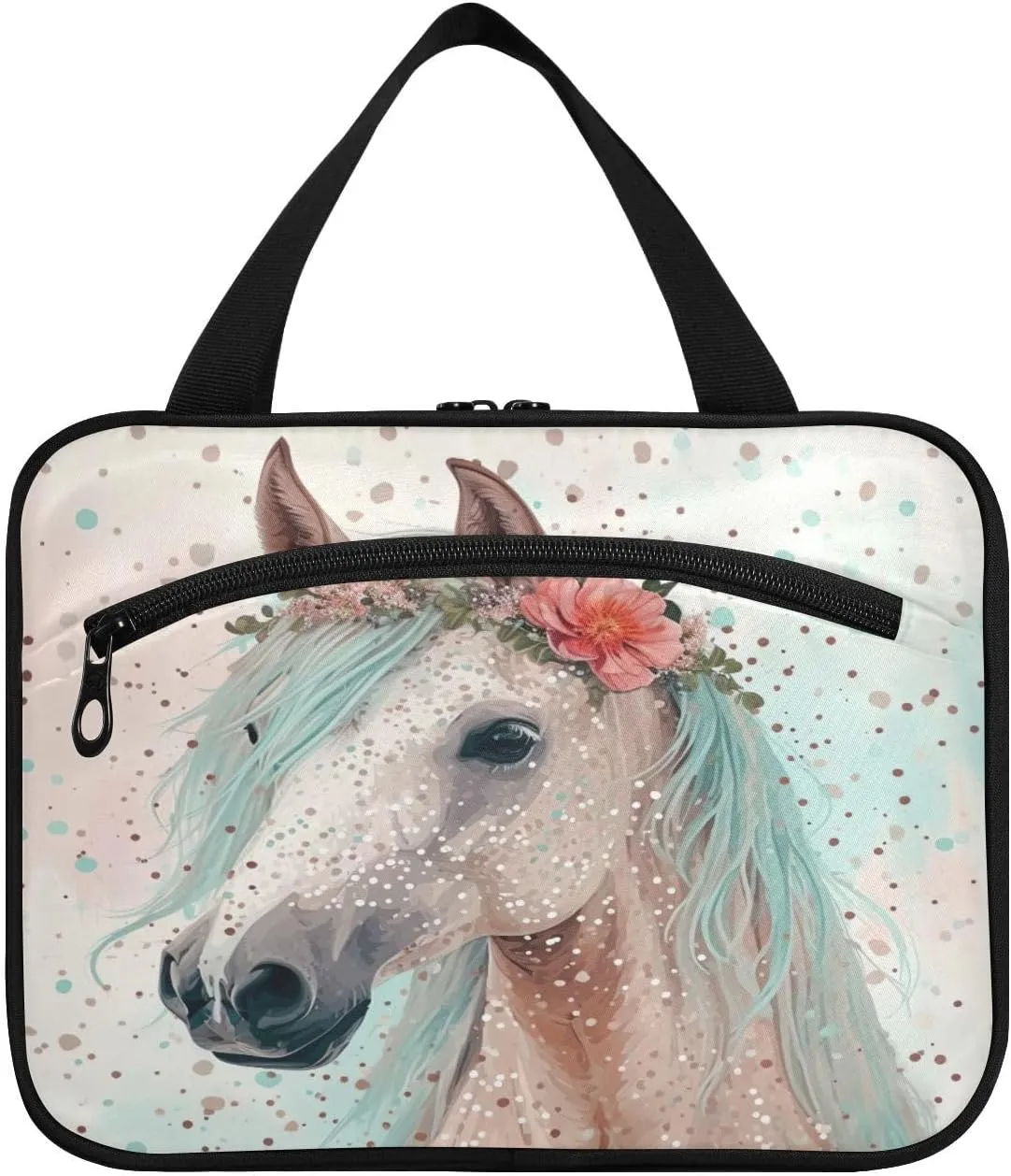 Horse Travel Toiletry Bag for Women Men, Hanging Organizer Makeup Bag, Roll up Waterproof Travel Essentials
