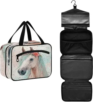 Horse Travel Toiletry Bag for Women Men, Hanging Organizer Makeup Bag, Roll up Waterproof Travel Essentials