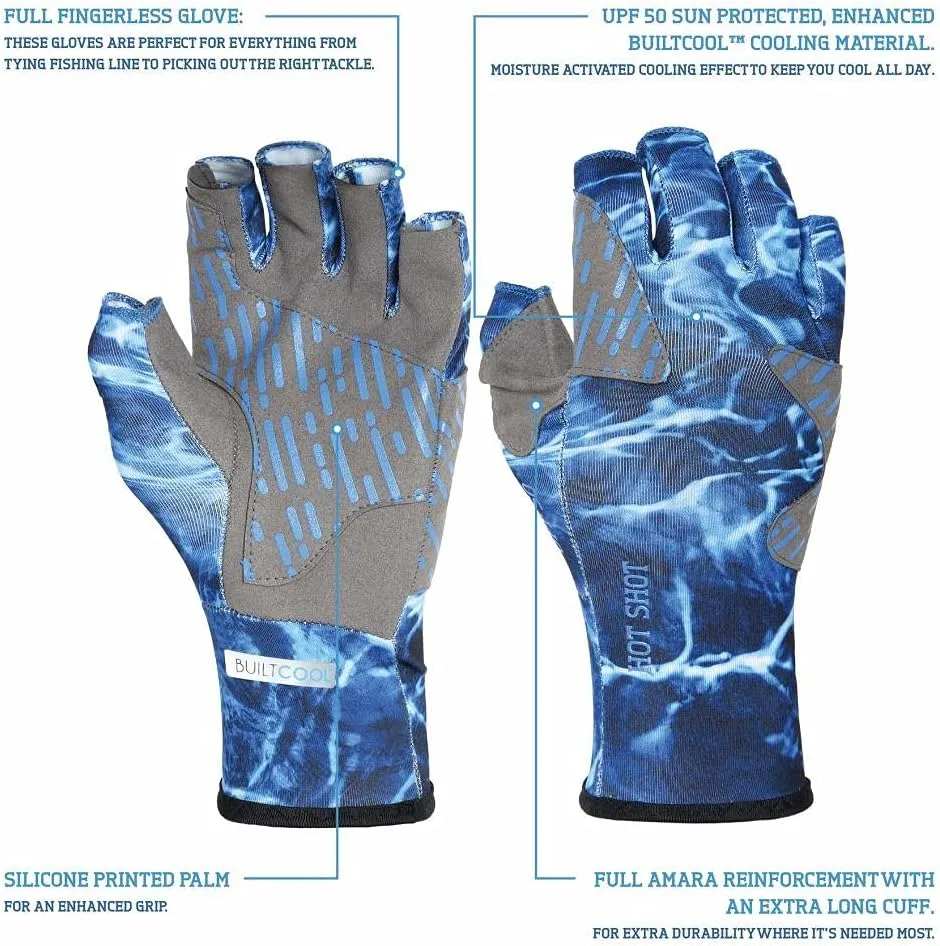 HOT SHOT Men's Fingerless Reinforced Fishing Gloves with UV Protection – UPF 50 Outdoor Cooling Sun Gloves