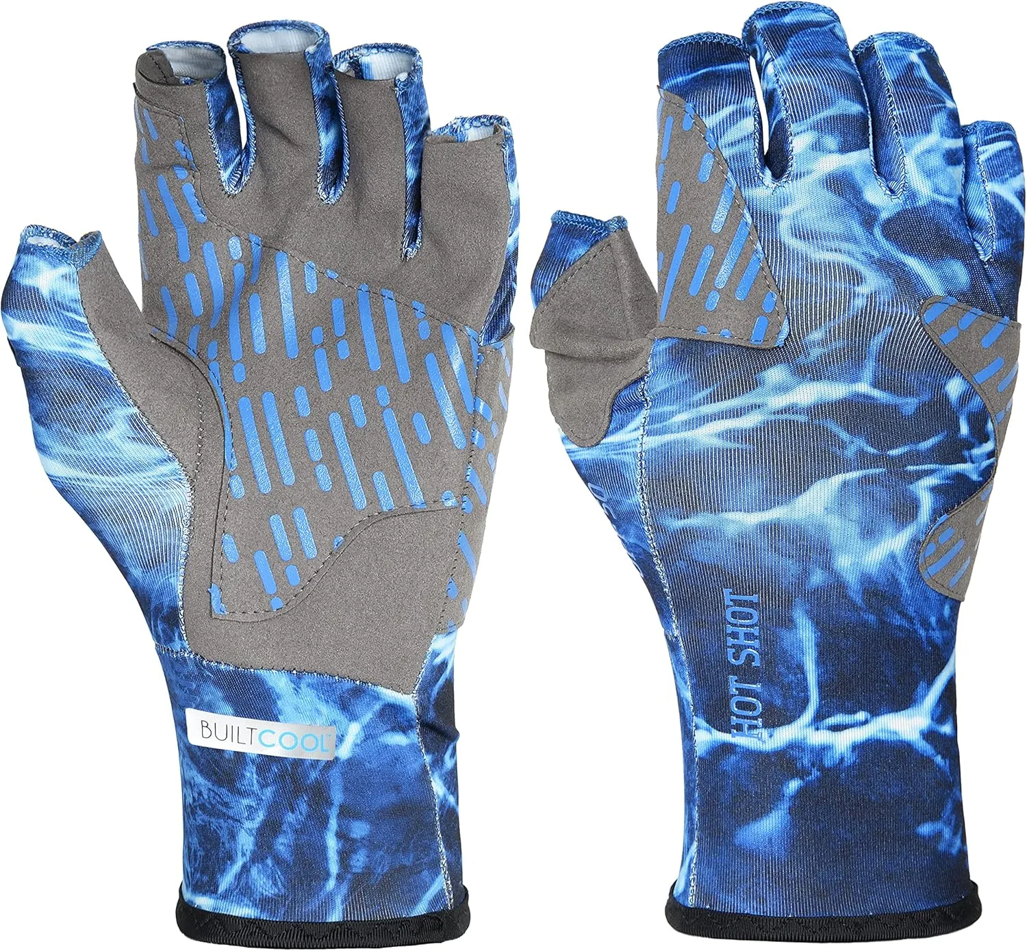 HOT SHOT Men's Fingerless Reinforced Fishing Gloves with UV Protection – UPF 50 Outdoor Cooling Sun Gloves