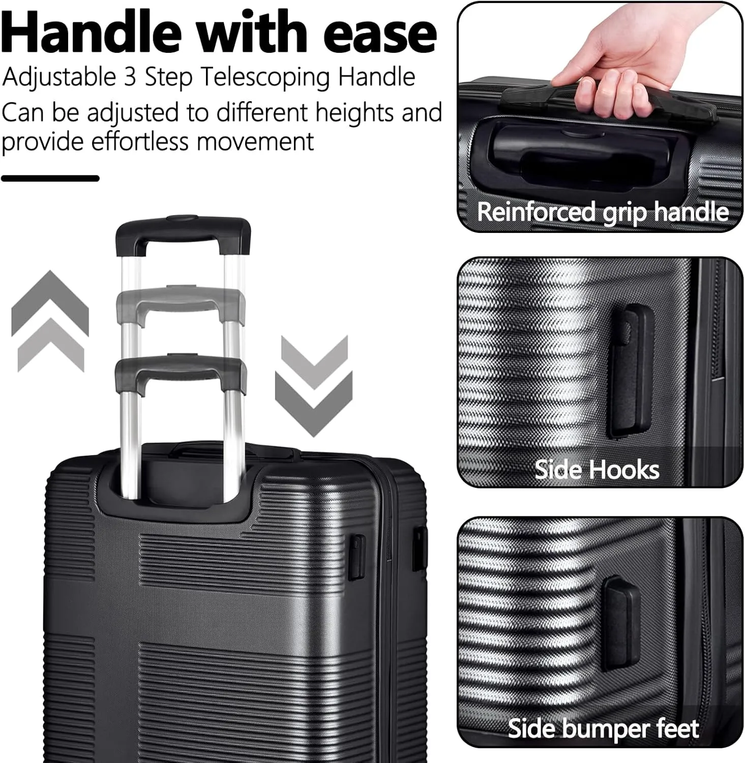HOUAGI 24 Inch Luggage with Spinner Wheels,Lightweight Hard Shell Suitcase Checked luggage,Black