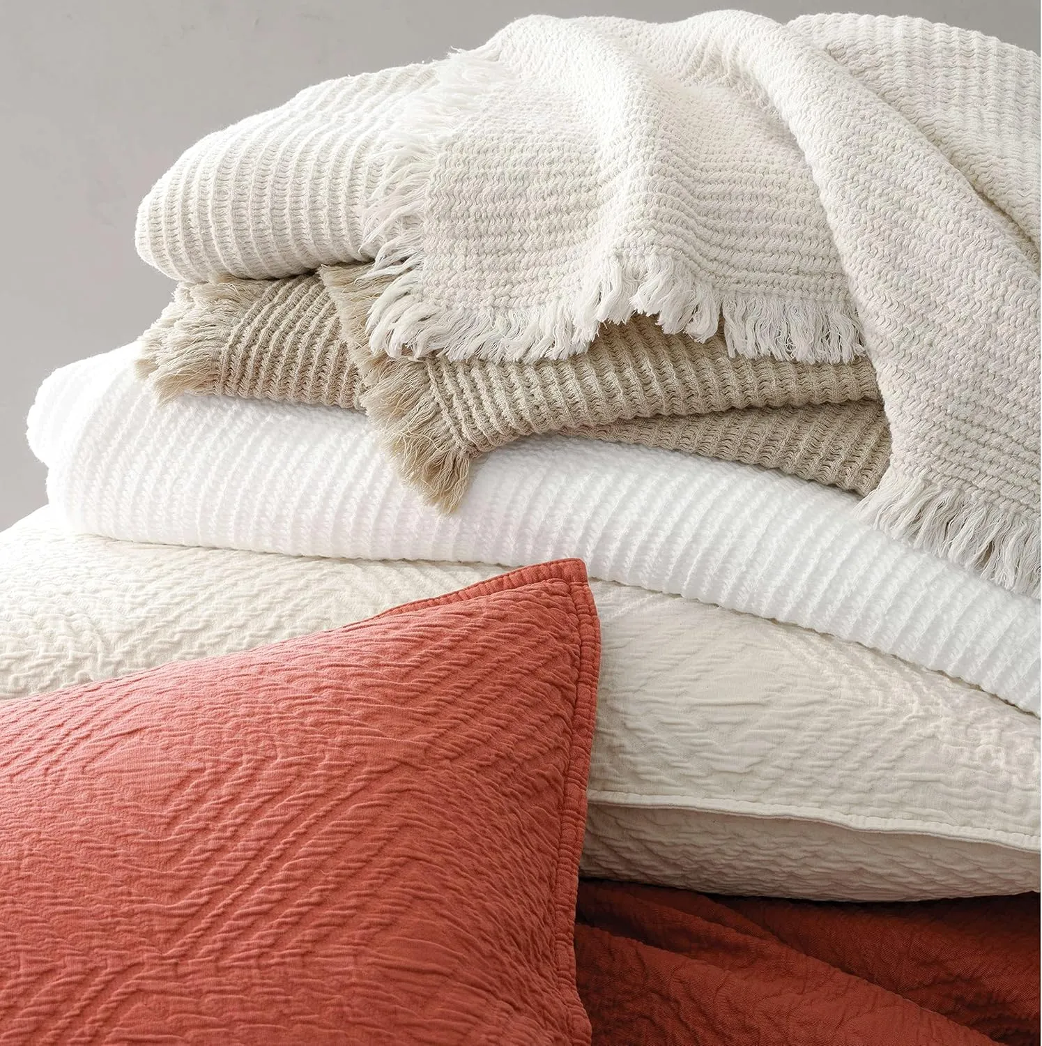 Hoyt Alabaster Coverlet, King Size, Ivory Solid Pattern