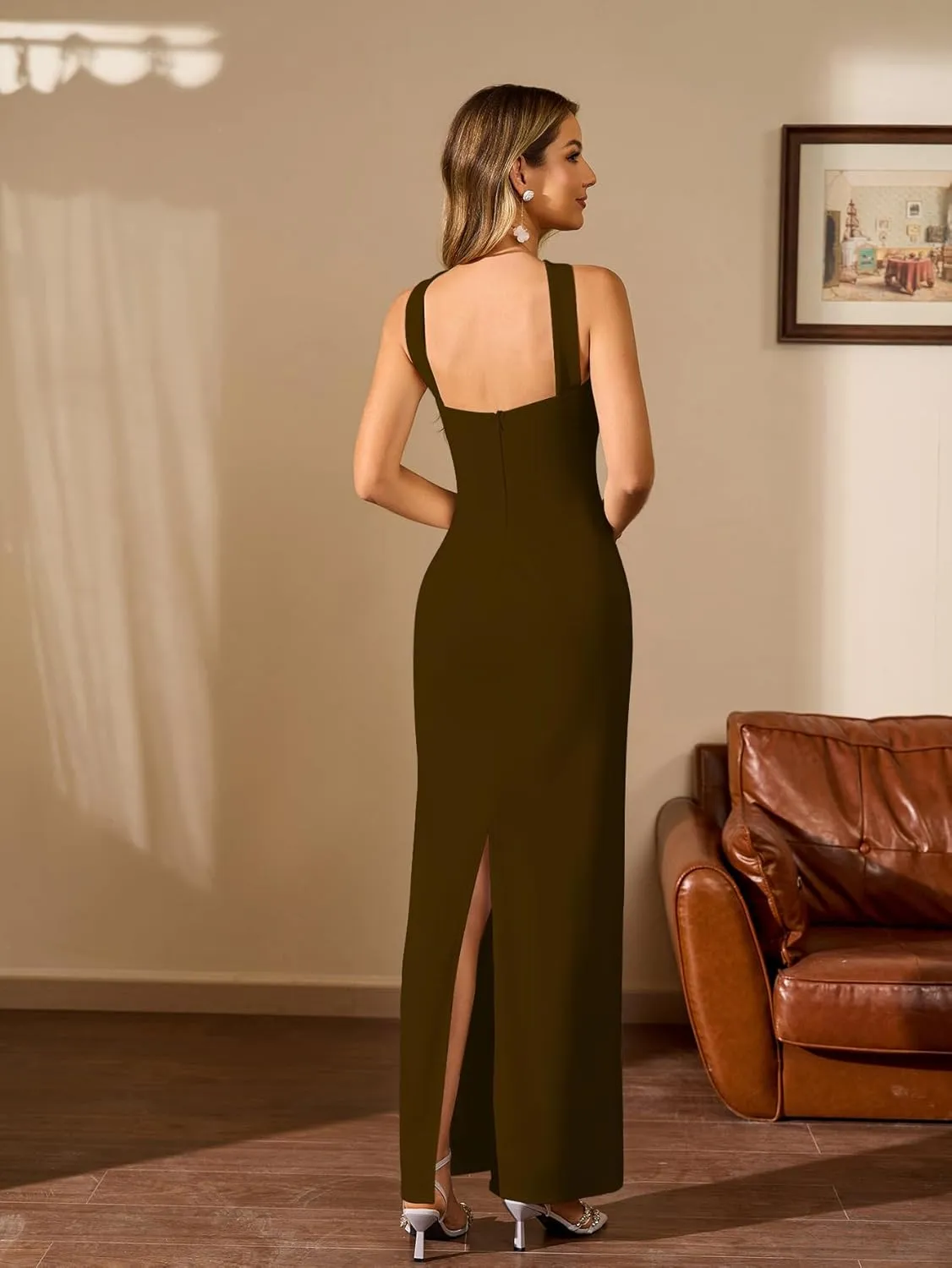HTZMO Women Elegant Summer Bodycon Maxi Dress Halter Neck Formal Wedding Guest Cocktail Party Long Dresses