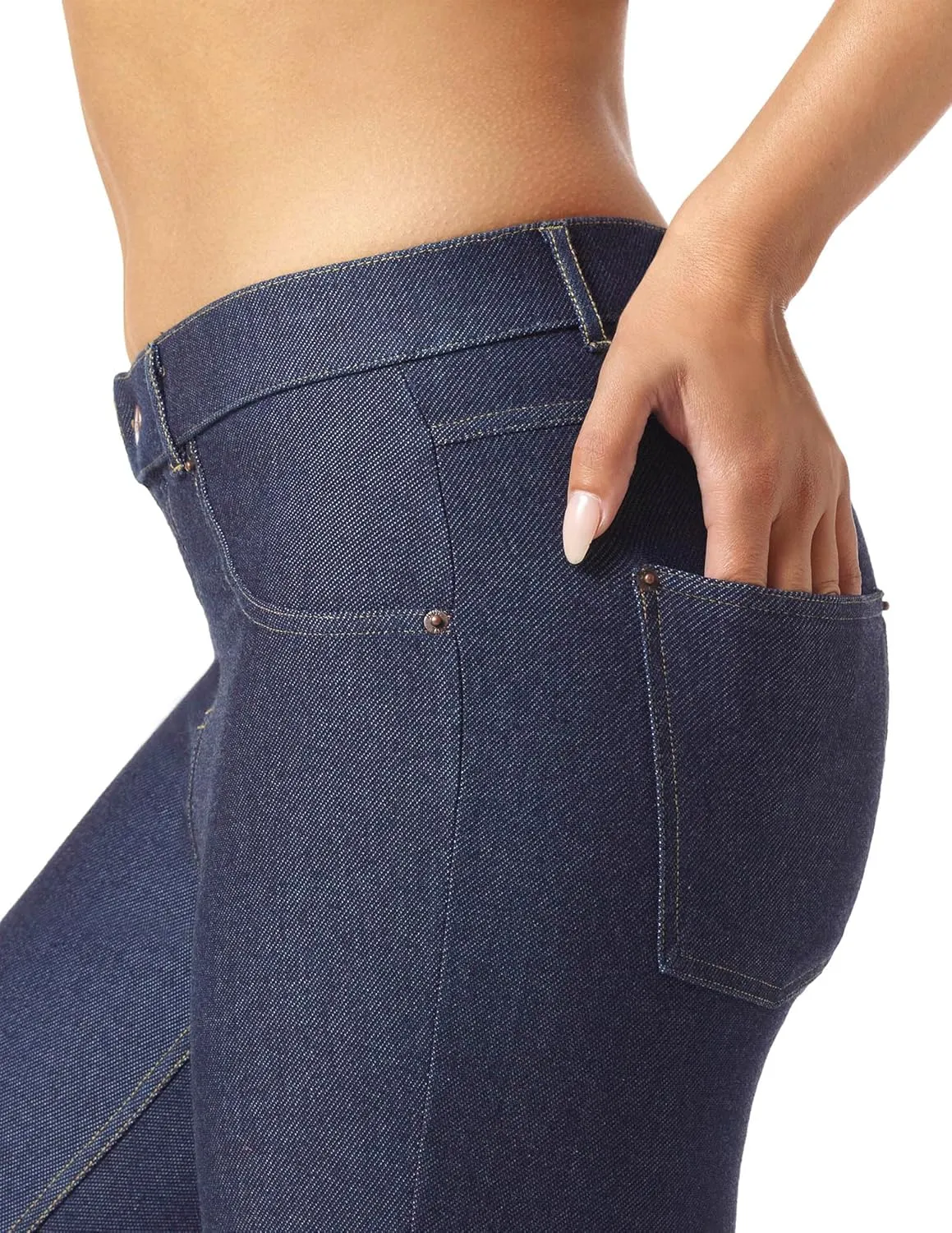 HUE Women's Essential Denim Capri Leggings with Pockets and Side Slits, Comfortable Pull On Pants