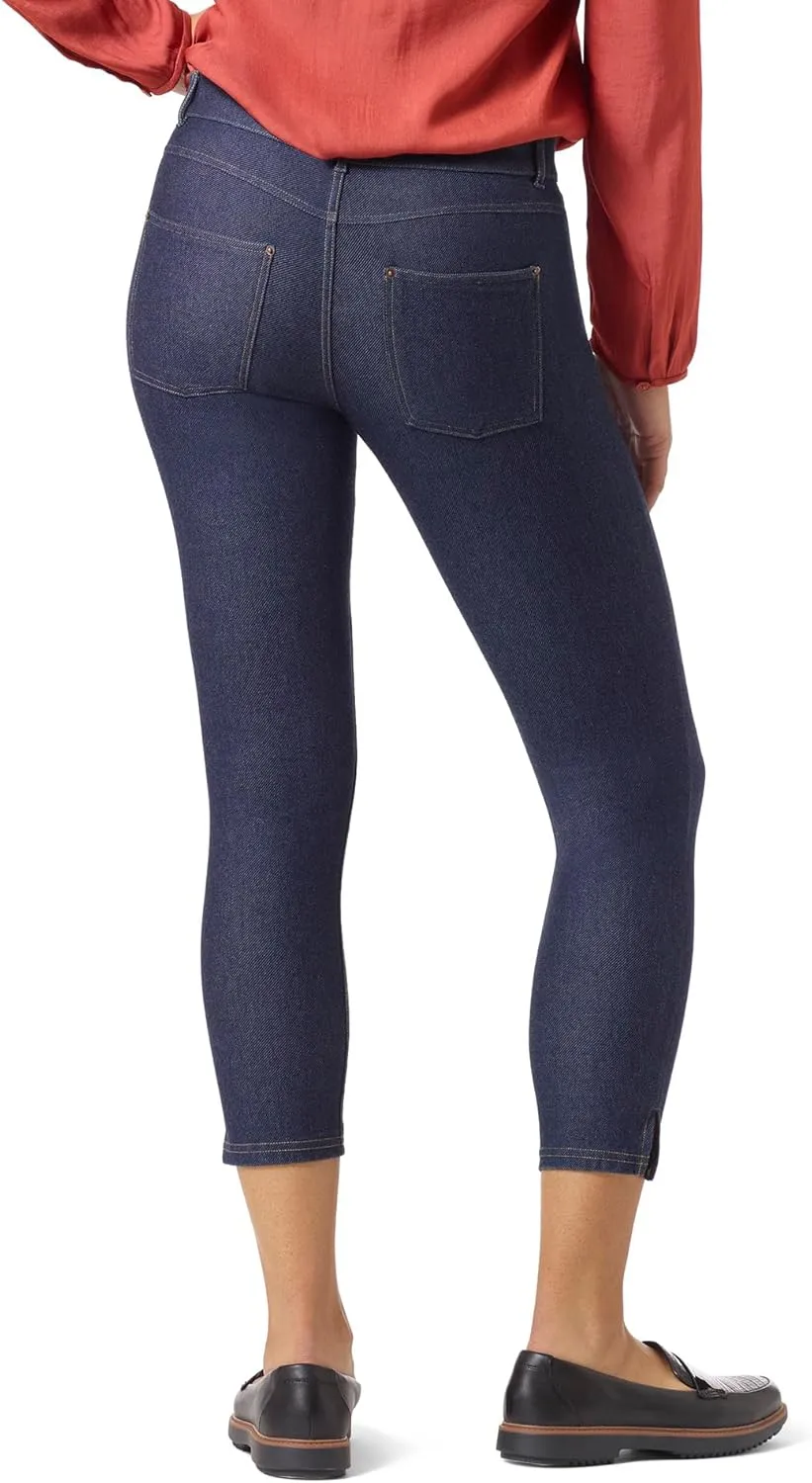 HUE Women's Essential Denim Capri Leggings with Pockets and Side Slits, Comfortable Pull On Pants