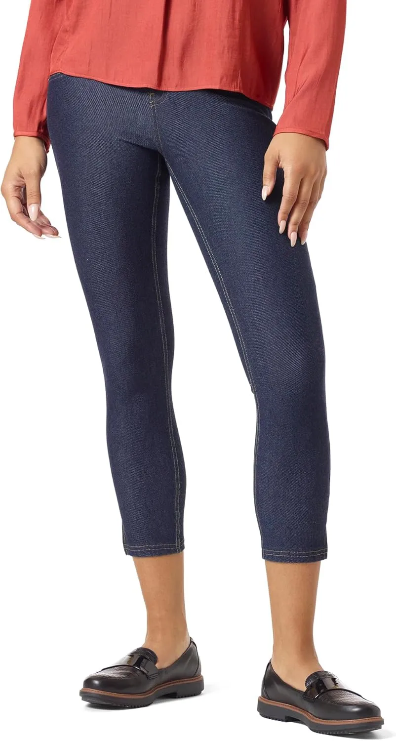 HUE Women's Essential Denim Capri Leggings with Pockets and Side Slits, Comfortable Pull On Pants