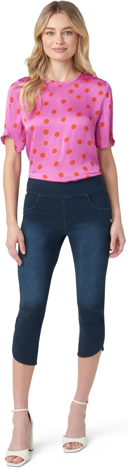 HUE Women's Super Soft Stretch High Rise Denim Capri Leggings with Tulip Hem, No Side Seams