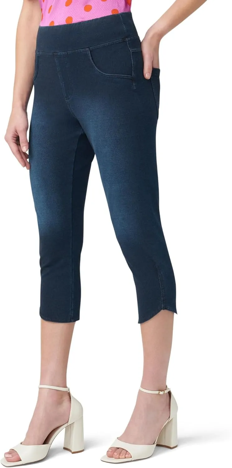 HUE Women's Super Soft Stretch High Rise Denim Capri Leggings with Tulip Hem, No Side Seams