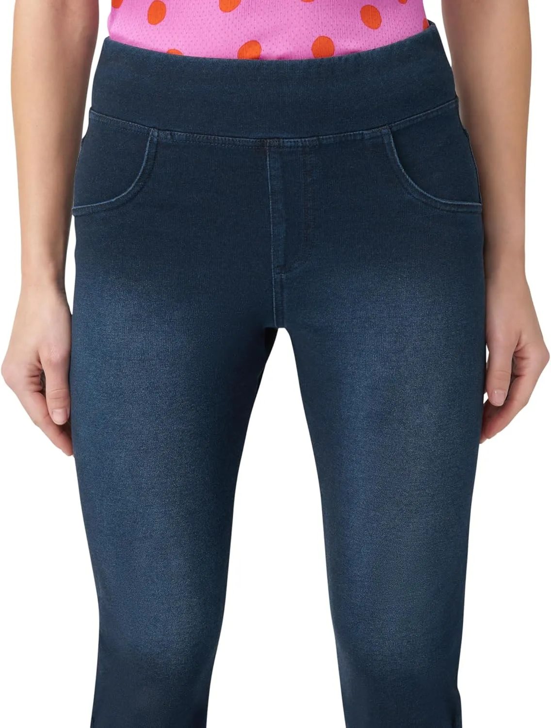 HUE Women's Super Soft Stretch High Rise Denim Capri Leggings with Tulip Hem, No Side Seams