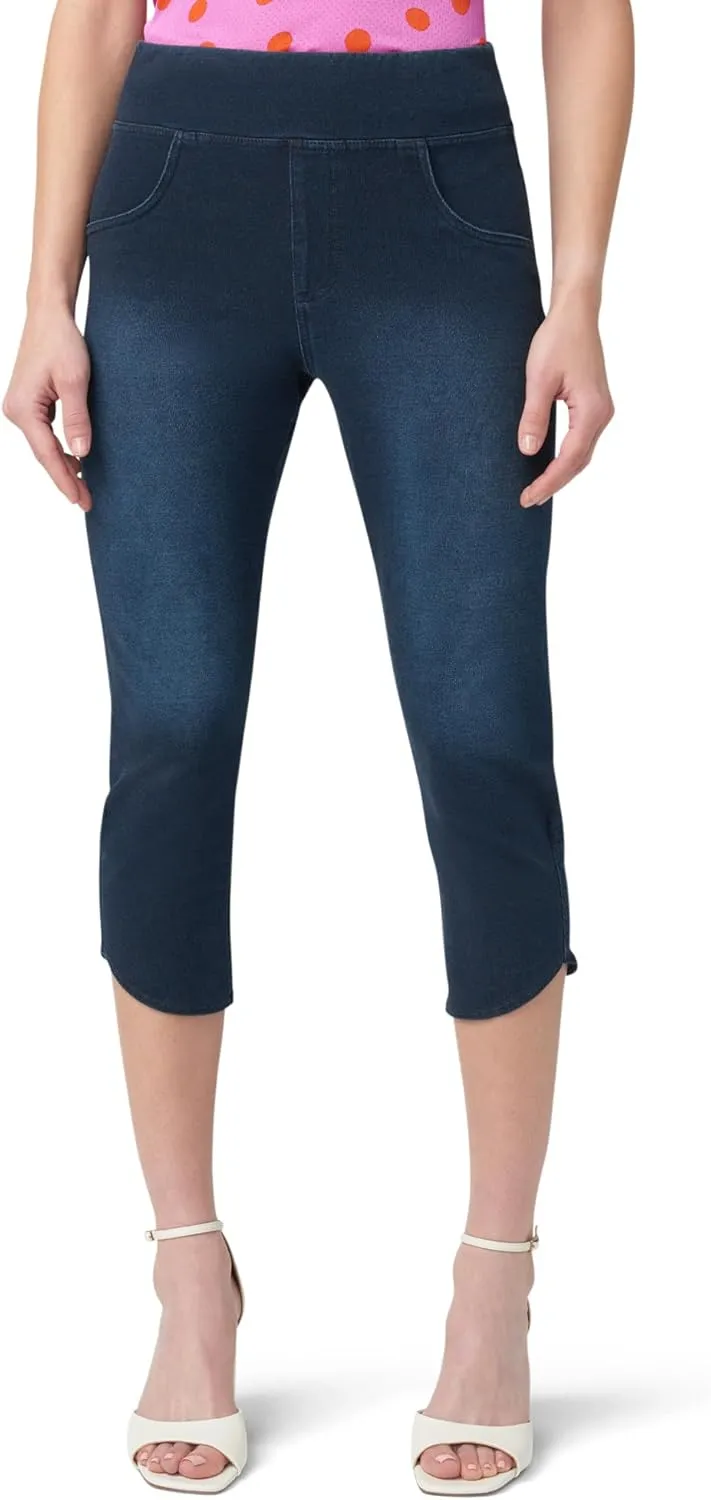 HUE Women's Super Soft Stretch High Rise Denim Capri Leggings with Tulip Hem, No Side Seams