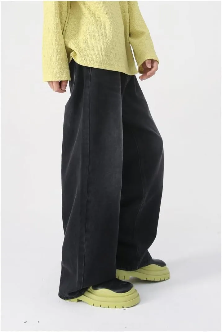 HUNGSON Mens Baggy Jeans for Men Women Y2k Skater Vintage Plain Pants Casual Wide Leg Jeans Loose Fit Denim Jeans