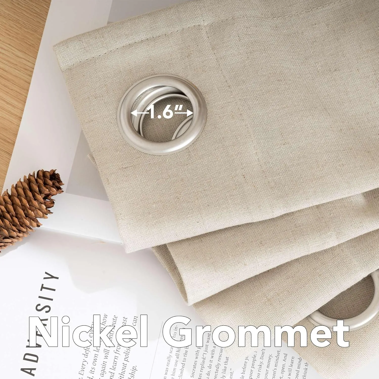 H.VERSAILTEX Elegant Natural Linen Semi Sheer Blended Energy Efficient Light Filtering Curtains Nickel Grommet Curtains Window Treatments Panels/Drapes for Living Room, 52" x 96", Angora