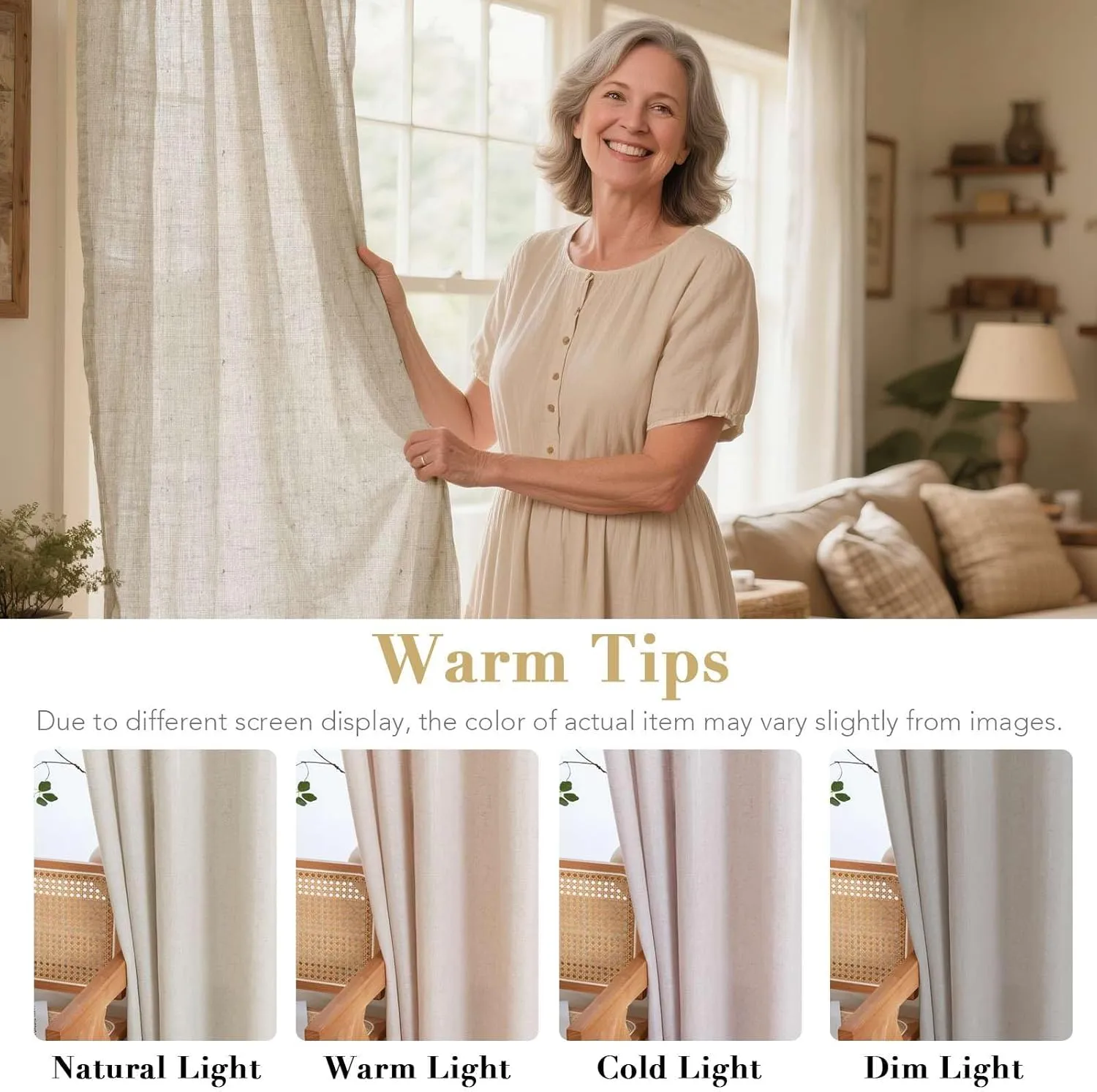 H.VERSAILTEX Elegant Natural Linen Semi Sheer Blended Energy Efficient Light Filtering Curtains Nickel Grommet Curtains Window Treatments Panels/Drapes for Living Room, 52" x 96", Angora