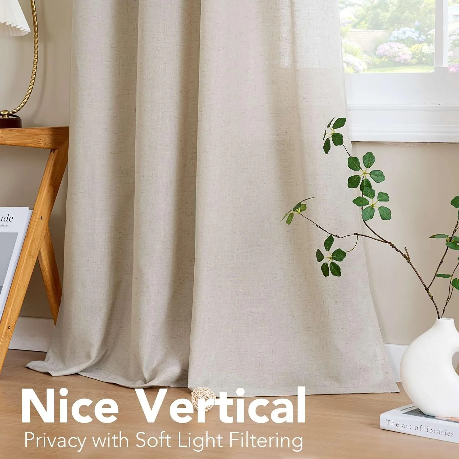 H.VERSAILTEX Elegant Natural Linen Semi Sheer Blended Energy Efficient Light Filtering Curtains Nickel Grommet Curtains Window Treatments Panels/Drapes for Living Room, 52" x 96", Angora
