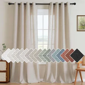 H.VERSAILTEX Elegant Natural Linen Semi Sheer Blended Energy Efficient Light Filtering Curtains Nickel Grommet Curtains Window Treatments Panels/Drapes for Living Room, 52" x 96", Angora
