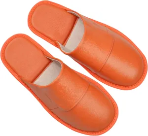 Hwayslon Leather Slippers Men's Women's Leather Room Slippers Natural Cowhide Luxury Solid Color Unisex