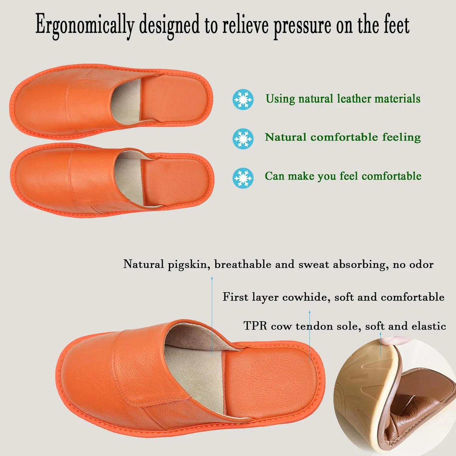 Hwayslon Leather Slippers Men's Women's Leather Room Slippers Natural Cowhide Luxury Solid Color Unisex
