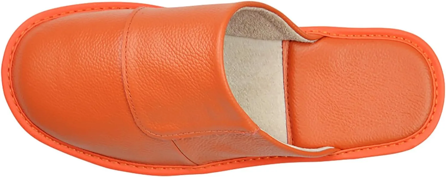Hwayslon Leather Slippers Men's Women's Leather Room Slippers Natural Cowhide Luxury Solid Color Unisex