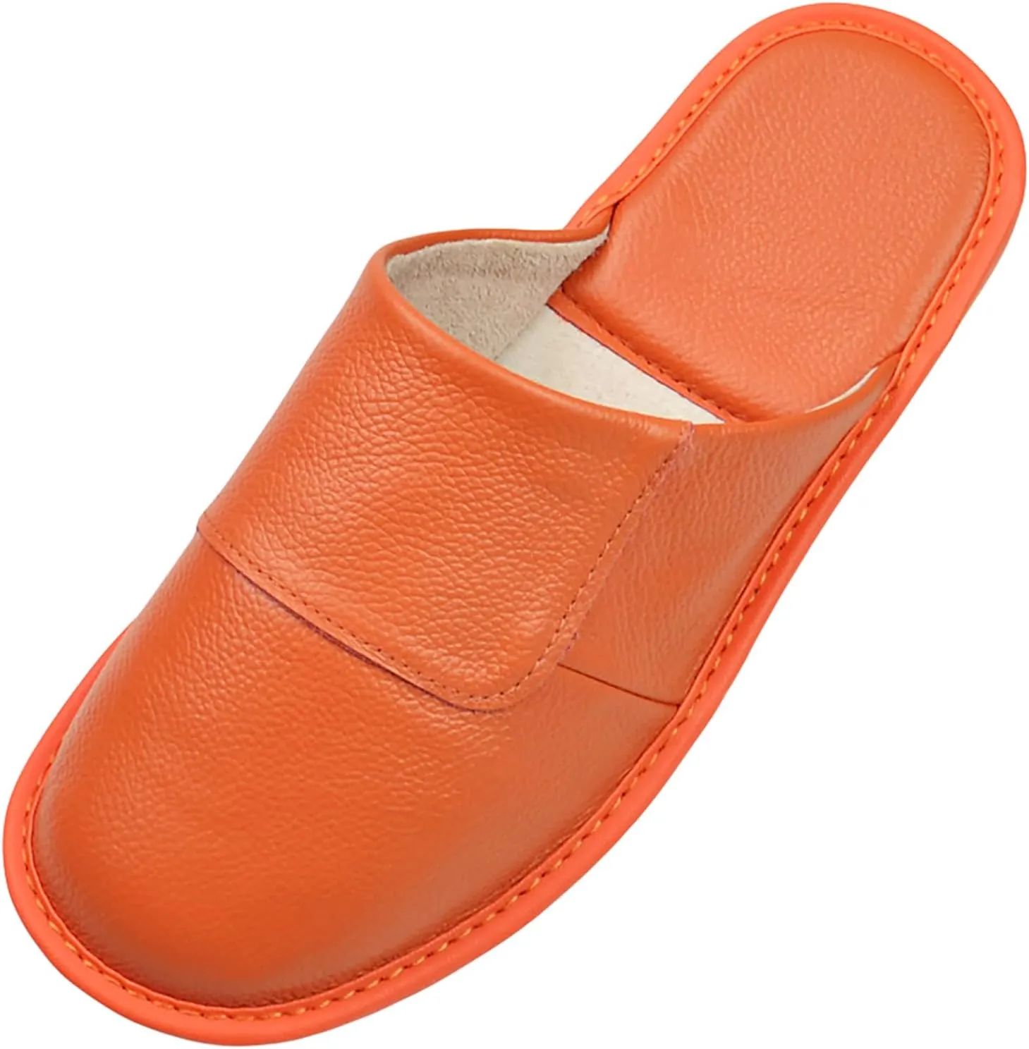 Hwayslon Leather Slippers Men's Women's Leather Room Slippers Natural Cowhide Luxury Solid Color Unisex