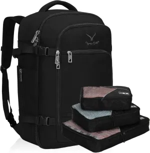 Hynes Eagle Travel Backpack 40L Flight Approved Carry on Backpack Men Large Cabin Weekender Laptop Backpack Women 15.6 inches Black with 3PCS Packing Cubes Set Black
