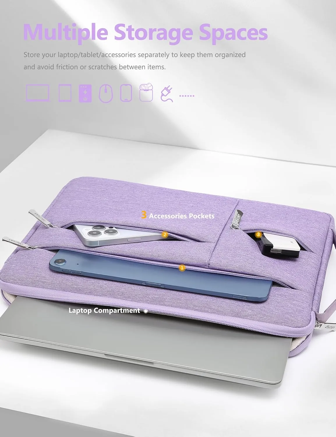 HYZUO 15-16 Inch Laptop Sleeve Bag for MacBook Pro 16 M4/M3/M2/M1 2025-2019, 15" Surface Book, Portable NoteBook Case for 15" 15.6" HP Dell Lenovo ThinkBook Asus Acer Samsung HUAWEI, Lilac Purple