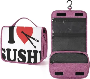 I Love Sushi,Toiletry Bag Travel Bag with Hanging Hook,I Love Sushi,Water-resistant Makeup Cosmetic Bag Organizer for Accessories, Shampoo, Full-size Container,Toiletries,Black Red