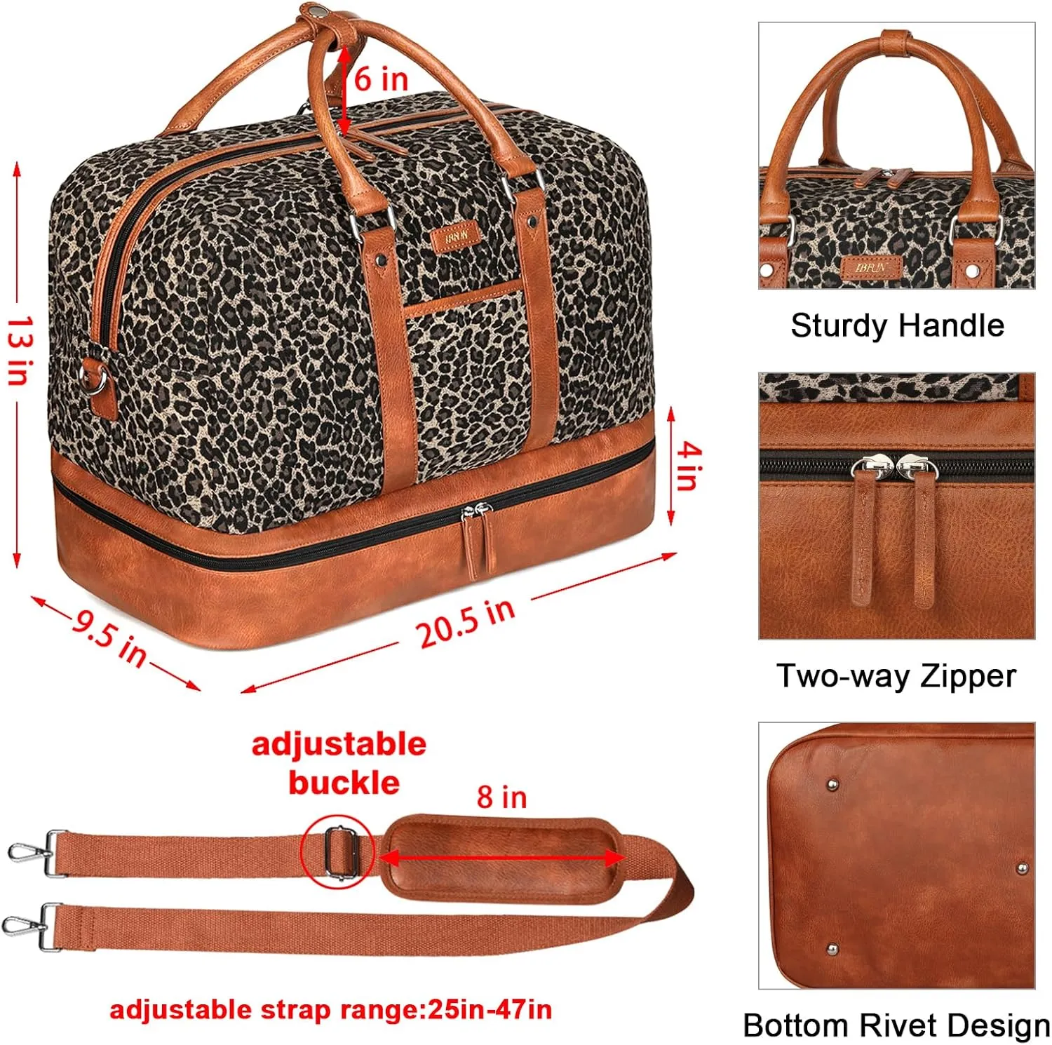 IBFUN Weekender Bags for Women, Large Overnight Bag Canvas Travel Duffel Bag Carry On Tote with Shoe Compartment 21" 3Pcs Set