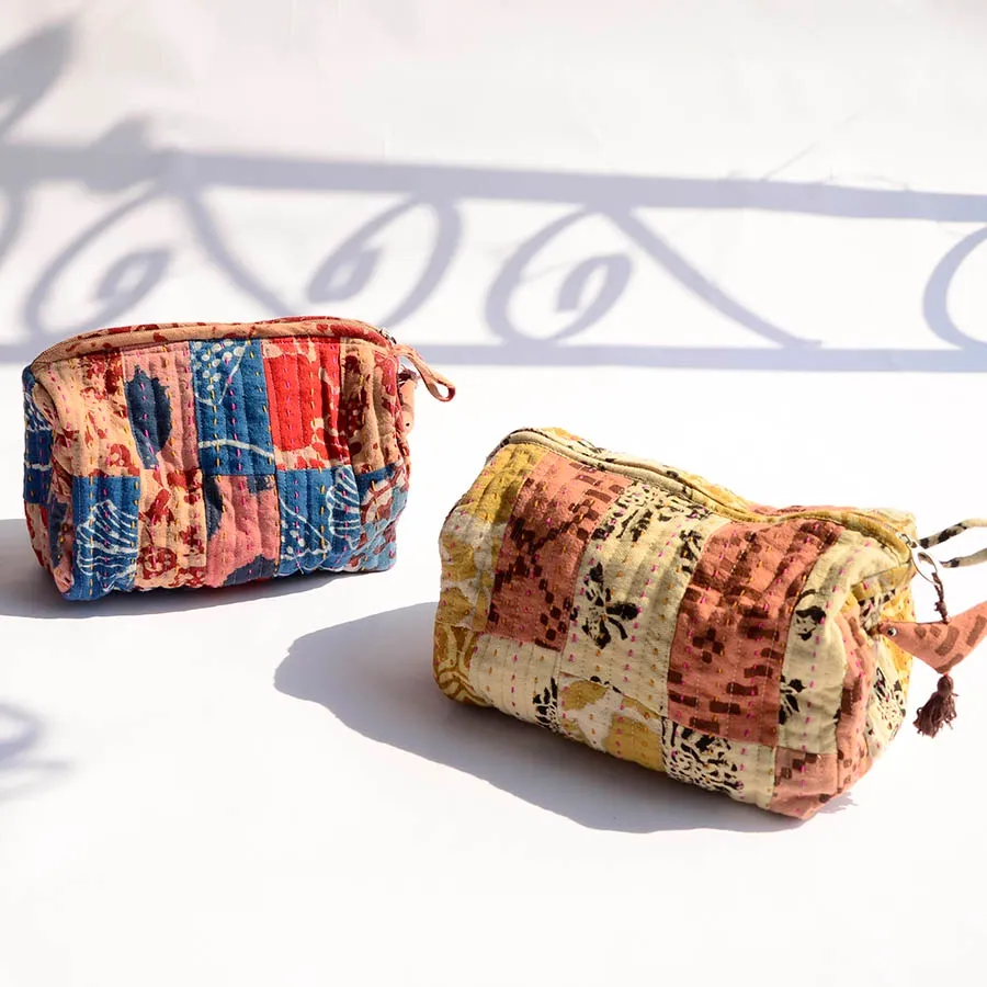 ICHCHA | Upcycled Organic Cotton Patch Travel Pouch   Toiletry Bag
