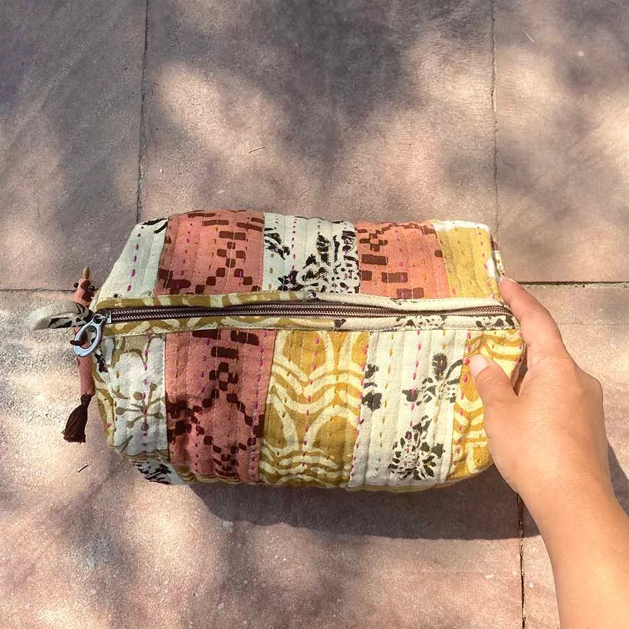 ICHCHA | Upcycled Organic Cotton Patch Travel Pouch   Toiletry Bag