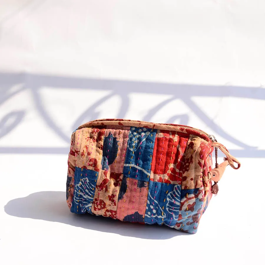 ICHCHA | Upcycled Organic Cotton Patch Travel Pouch   Toiletry Bag