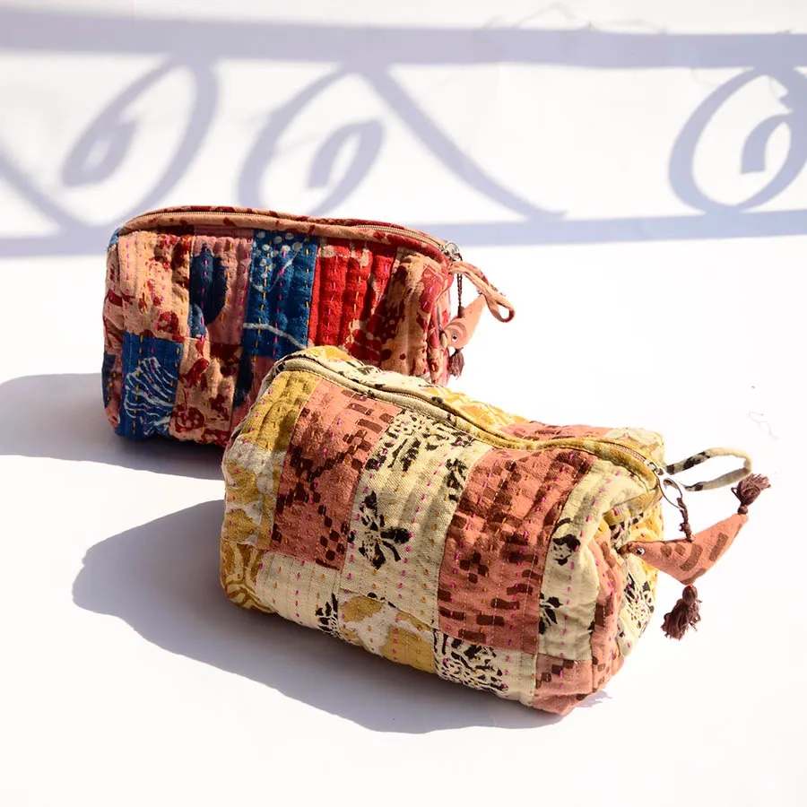 ICHCHA | Upcycled Organic Cotton Patch Travel Pouch   Toiletry Bag