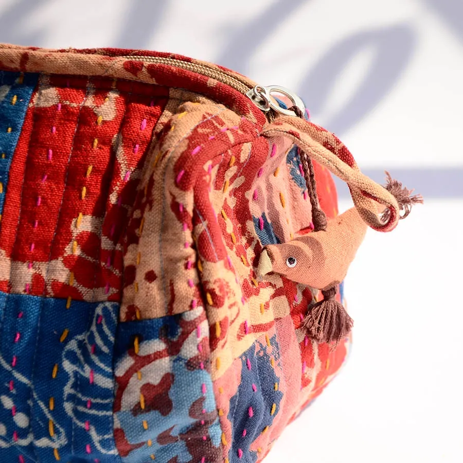 ICHCHA | Upcycled Organic Cotton Patch Travel Pouch   Toiletry Bag