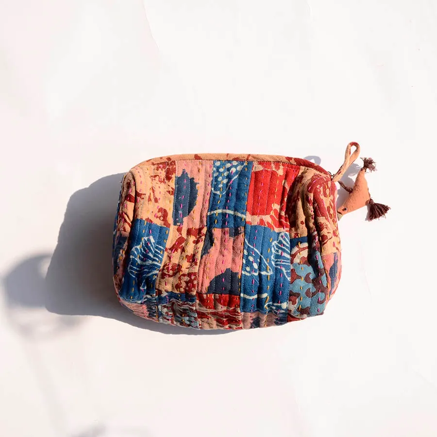 ICHCHA | Upcycled Organic Cotton Patch Travel Pouch   Toiletry Bag