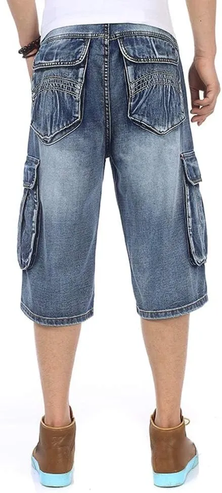 IDEALSANXUN Baggy Jean Shorts for Men Jorts Casual Loose Fit Long Denim Shorts
