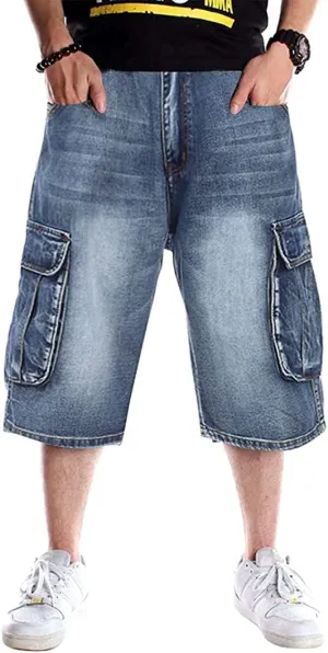 IDEALSANXUN Baggy Jean Shorts for Men Jorts Casual Loose Fit Long Denim Shorts