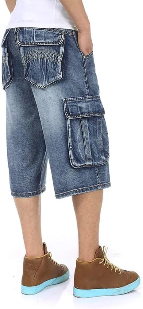 IDEALSANXUN Baggy Jean Shorts for Men Jorts Casual Loose Fit Long Denim Shorts