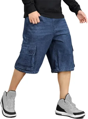 IDEALSANXUN Baggy Jean Shorts for Men Jorts Casual Loose Fit Long Denim Shorts