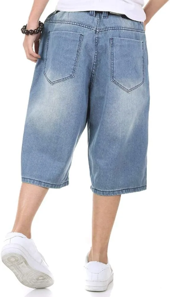 IDEALSANXUN Baggy Jean Shorts for Men Jorts Casual Loose Fit Long Denim Shorts
